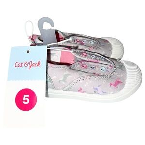 Cat & Jack Shoes Girls Baby Size 5 Grey Pink Slip-On New